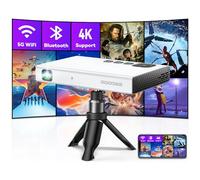 Mini proyector 4K, GooDee 1080P compatible con proyector DLP de bolsillo con WiFi y Bluetooth, proyector de películas portátil para exteriores con trípode y bolsa, batería recargable de video para