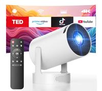 Mini proyector con altavoz, proyector compatible con 1080P 4K, Auto Keystone WiFi 6 Proyector portátil, rotación de 220 ° Bluetooth 5.0, proyector inteligente de corta distancia para cine en casa