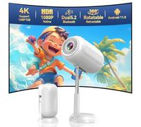 Mini proyector de películas 4K para el Dormitorio, HD 1080p portátil de Voz Inteligente proyector de vídeo, Auto Keystone, elevable y Ajustable para el Cine en casa Soporte HD/USB/Android/iOS