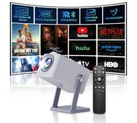 Mini Proyector Portátil 4K Full HD Soporte 200 ANSI, con Doble Banda WiFi 6 Inalámbrico Bluetooth 5 Auto Keystone 360° Rotable con Android 11, Compatible con HDMI/TV Stick/USB/PS5/Laptop, Gris