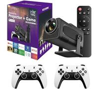 Mini proyector y juego HCS350, proyector de juego inteligente retro 4K 1280 x 720P 10000 juegos integrados, videojuego portátil con 2 controladores inalámbricos, WiFi 5G, Bluetooth, Android 12, cine