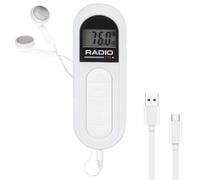 Mini radio FM/FM Transistor Radio, portátil de bolsillo con pantalla de CD y auriculares, 300 mAh, pequeña radio alimentada por pilas para correr, caminar y viajar (color blanco)