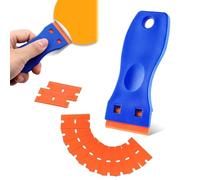 Mini rascador de plástico con 10 cuchillas de plástico, espátula de plástico azul, rasqueta de plástico para eliminar restos de pegamento, eliminador de pegamento, arañazos de vitrocerámica,