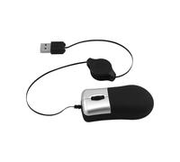 Mini ratón, mini ratón de viaje, mini mouse de viaje, cable retráctil USB óptico, pequeño, elegante, portátil, ajustable para Apple Mac HP, Dell, Lenovo, Thinkpad, Sony, PC, portátil (negro y plateado