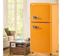 Mini refrigerador con congelador de 60 L. Mini refrigerador compacto de doble puerta para dormitorio, termostato ajustable. Refrigerador pequeño de bajo consumo y bajo ruido para dormitorio,Yellow