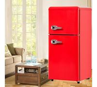 Mini refrigerador con congelador de 60 L. Mini refrigerador compacto de doble puerta para dormitorio, termostato ajustable. Refrigerador pequeño de bajo consumo y bajo ruido para dormitorio,Red