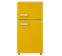 Mini Refrigerador De 72 L Con Función De Congelador, 39 Db, Iluminación LED, 120 Kwh/Año,Refrigerador Retro, Refrigerador De Doble Puerta Superior E Inferior.,Yellow