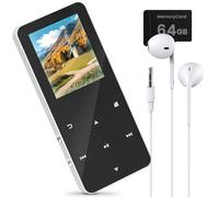 Mini reproductor MP3 de 64 GB, Bluetooth, reproductor MP3 y MP4 con altavoz, auriculares, ranura para tarjetas TF, reproductor para audiolibros, pantalla a color de 1,8 pulgadas, mini radio, vídeo