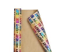 Mini rollo de papel de regalo de cumpleaños, papel kraft iridiscente, patrón de feliz cumpleaños, perfecto para hombres, mujeres y niños, envoltura de regalo para vacaciones, fiestas, baby shower, 17