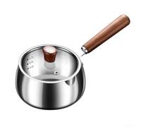 Mini sartén de acero inoxidable de 0,6 litros, cacerola extra para cocinar sopas a fuego lento y calentador de mantequilla, base gruesa con mango de nogal (plateado1)