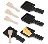 Mini Sartenes para Raclette 4 Piezas Revestimiento Antiadherente Mini-sartenes Accesorios para Raclette Grill con 4 Pala de Madera para Queso Fundido Huevo Frito(Cuadrado)