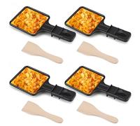 Mini Sartenes Raclette 4 piezas antiadherentes para parrilla eléctrica | Sartenes grill 19×9×1,5 cm con paletas de madera para queso y huevos