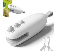 Mini sellador de bolsas, sellador térmico portátil 2 en 1 con cortador, dispositivo de mano recargable con base magnética, para mantener la comida fresca y los aperitivos crujientes (blanco)
