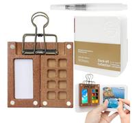 Mini Set Acuarela, Set Mini Acuarelas con Paleta Portátil, Kit de Acuarela Portátil con Paleta de Madera de 8 Compartimentos, Cuaderno, Pinceles y Sujetapinceles