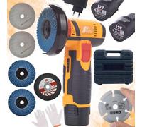 Mini Set Blue Bird 12V MBB12V - Amoladora angular con disco de diamante de 75 mm, discos abrasivos de 76 mm y discos de corte | 19500 rpm, rosca M10, para madera, metal, piedra