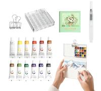 Mini Set de Acuarela, 12 Colores con Paleta de 21 Compartimentos, Pincel de Agua, Cuaderno de Bocetos y Clip, Juego de Acuarelas Mini Portátil para Principiantes, Niños y Artistas