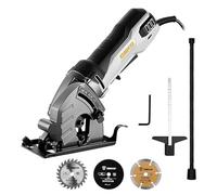 Mini Sierra Circular 600W: DEKOPRO Sierra Circular Pequeña 5500 RPM, Hoja de 85mm, Profundidad Ajustable a 27mm, Puerto para Polvo con Manguera - Mini Sierras para Madera, Metal, Azulejos, Plástico