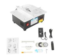 Mini sierra circular de mesa con 4 cuchillas, 96 W de precisión, 7 velocidades ajustables, 5000 rpm, corte biselado de 45°, rango de ajuste de altura de la hoja de sierra de 0,1 a 15 mm para bricolaje