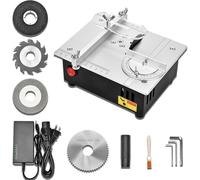 Mini sierra circular de mesa, con cuchillas, mini máquina de corte eléctrico de escritorio 96 W, precisión sierra sobre mesa, 0-15 mm de corte ajustable, para manualidades, bricolaje, madera (A)