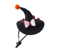 Mini sombrero de bruja de Halloween con detalle de lazo o calavera y cordón | Un sombrero de bruja en miniatura negro con un pompón naranja, cordón de barbilla y varios motivos decorativos en todas las