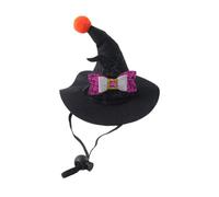 Mini sombrero de bruja de Halloween con detalle de lazo o calavera y cordón | Un sombrero de bruja en miniatura negro con un pompón naranja, cordón de barbilla y varios motivos decorativos en todas las