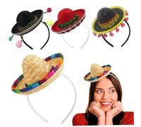 Mini sombrero de sombrero, 4 piezas de mexicano con banda para la cabeza elástica, diadema de mexicano para accesorios para fotos de la fiesta temática.