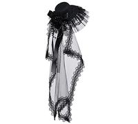 Mini sombrero Steampunk Lolita con velos de encaje para mujer, diadema de flores rosas para niñas (negro)