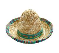 Mini Sombrero - Woven Mexican Sombrerosa | Wide-Brim Costume Decoration For Birthday Kids Children Dog Celebrations Outdoor, Straw Pet Sun Hat with Adjustable Strap For Cat Rabbit, 16x16x8.5cm