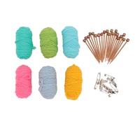 Mini Stricknadeln Set Bambus Baumwolle Edelstahl Strickgarn Stricknadeln Zubehör für Handarbeit Zuhause unterwegs 12 Nadeln 6 Garne 12 Stitch Holder Christmas Gifts (Color Nogal)