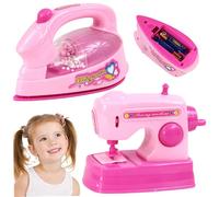Mini Stuff, 2 piezas de juguete para juegos de simulación para niños pequeños con plancha y máquina de coser Mini juguetes para juegos de simulación, cosas realistas con luz y sonido para restauració
