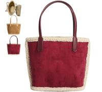 Mini Suede Bucket Bag for Women, Fashion Fuzzy Handbag Purse, Vintage Fluffy Fuzzy Satchel for Autumn Winter (Red)