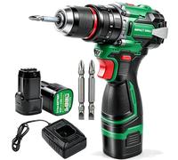 Mini Taladro de Impacto Inalámbrico, Destornillador Eléctrico Con Par Ajustable, Mandril Universal de 3/8 Pulgadas Con 3 Brocas + 2 Baterías, para Taladrar Hormigón Y Reparaciones Diarias