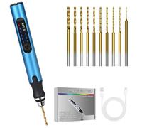 Mini taladro eléctrico Vankarr de 3 marchas DIY Mini taladro recargable con 10 taladros, taladro manual para modelismo, madera, resina, fabricación de joyas, placa de circuito de plástico, azul