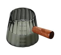 Mini taza de leche de 75 ml con madera, jarra medidora de vidrio con boquilla, doble escala (180 ml), para espumar leche y espresso