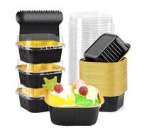 Mini Taza Papel Aluminio Con Tapa, 50 Piezas 150ML Moldes para Cupcakes de Papel de Aluminio, Mini Moldes Para Pan, Con 50 Cucharas, para Boda, Cumpleaños, Picnic, Fiesta(Negro)