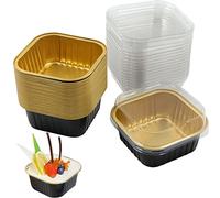 Mini Taza Papel Aluminio Con Tapa - Moldes Para Suflé Hornear Magdalenas Tazón Pasta Prueba Horno Cocina Bbq Hacer Tartas Postres Alimentos Heat Familia Muffin La Fiesta, 30 Piezas