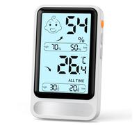Mini Termómetro Digital Higrómetro Medidor de Temperatura y Humedad en Interiores Pantalla LCD Grande con Retroiluminación MIN/MAX Registros Termómetro de Ambiente para Salón Invernadero (Blanco)