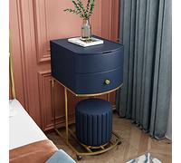 Mini tocador abatible portátil, mesa de tocador móvil con espejo HD y taburete para dormitorio, muebles, vestidor, maquillaje, escritorio de computadora, color azul