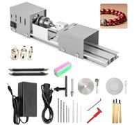 Mini Torno de 125 W, PequeñoTorno de Madera 2000-8000 RPM, Torno Eléctrico de Madera con Ajuste de 7 Marchas para Tornear, Rectificar, Pulir, Taladrar y Tallar