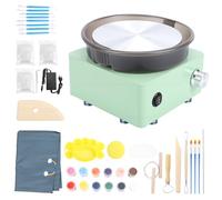 Mini Torno de Cerámica Eléctrico para Principiantes, Kit de Alfarería Completo con 15cm de Plato Giratorio, 0-300 RPM Velocidad Ajustable, Electric Potter's Lathe con Arcilla y Herramientas para DIY