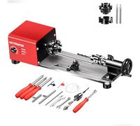 Mini torno WM101A-Plus Mini máquina de torno de madera, torno de potencia de 24 V CC 96 W, torno de mesa pequeño con kits de herramientas de torno de torneado de madera, velocidad infinitamente