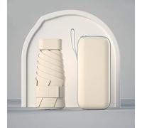 Mini Travel Sun Umbrella with Case Portable Folding Pocket Rainshade Uv Sun Protection Stylish Personal Rain Shelter for Outdoor Travel, Compact Folding for Daily Use, Easy to Carry(7x16cm,Cream)