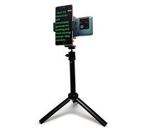 Mini trípode extensible con doble clip para smartphone para cámara/teléfono/cámara web/luz de relleno y otros dispositivos con rosca de 1/4 pulgadas, doble posición de teléfono inteligente, soporte de transmisión en vivo para teléfono inteligente