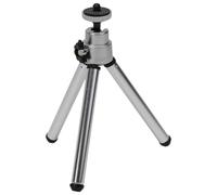 Mini trípode, soporte flexible de 2 secciones con cabezal de bola para proyector de cámara, teléfono, soporte de viaje portátil de aluminio, color plateado