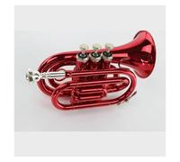 Mini trompeta de bolsillo Bb B trompeta de bolsillo plana, instrumento de trompeta de mano con estuche rígido, boquilla, paño y guantes, rojo