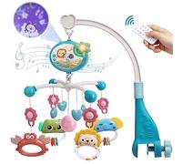 Mini Tudou Móvil para cuna con 400 canciones y proyector - Azul | Móvil musical con Función de tiempo & Luces,Sonajeros para animales,Juguete para recién nacido 0 1 2 3 4 5 6 meses