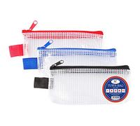 Mini Tuff - Cartera de plástico transparente con cremallera, bolsa con cremallera, estuche para lápices de archivos, resistente al agua, bolsas de malla reforzadas (mini, paquete de 3 unidades)