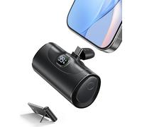 Mini Universal Bateria Externa Carga Rapida Power Bank, 5000mAh Cargador Portatil Movil con Soporte Integrado, Powerbank Conector USB-C Plegable Compatible Samsung iPhone 15/16 Android etc (Negro)