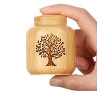 Mini urna de bambú para Cenizas, pequeña urna de cremación para Cenizas humanas o de Mascotas, patrón de árbol de la Vida, soporta hasta 7.5 Pulgadas cúbicas