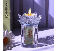 Mini urnas de cristal para cenizas de cremación, recuerdo de foto con portavelas, vela de loto de cristal, cremación, imagen funeraria, urna para cenizas para seres humanos o mascotas para recordar a